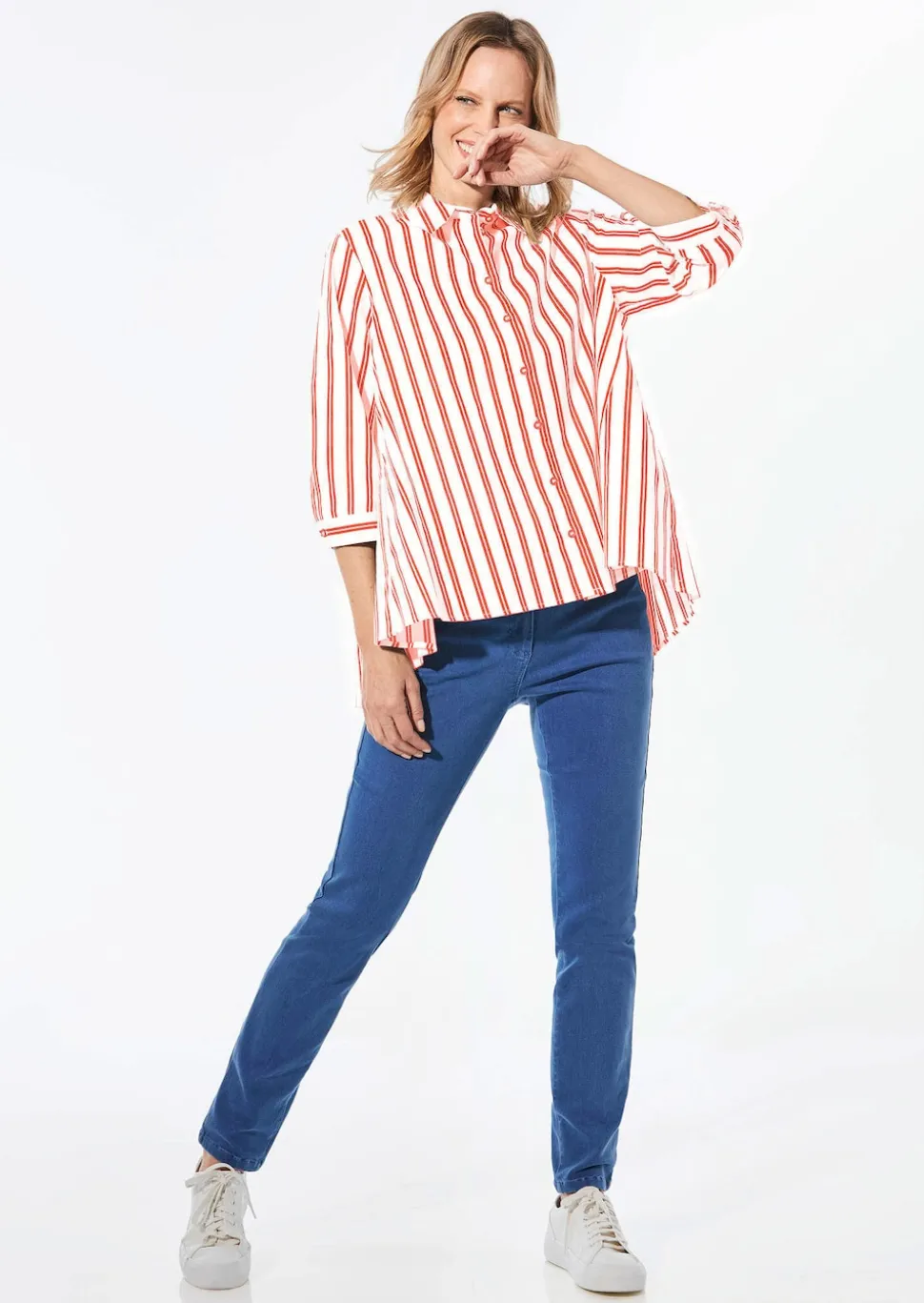Schlichte Baumwoll-Bluse mit 3/4-Arm