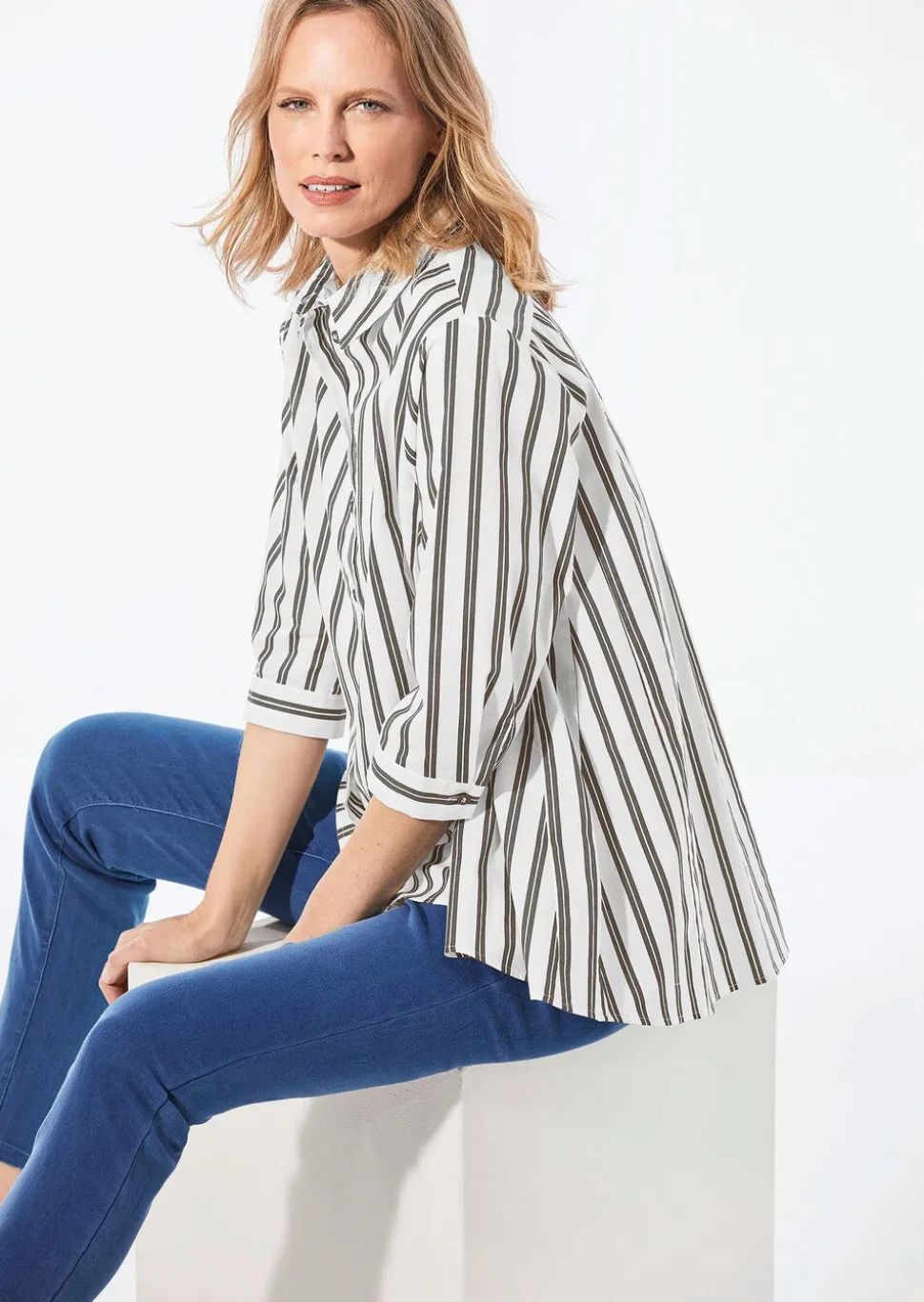 Schlichte Baumwoll-Bluse mit 3/4-Arm