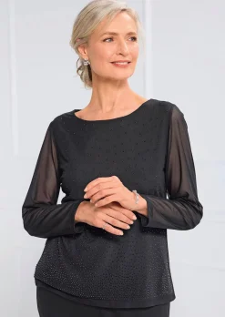 Shirt aus Mesh mit Glitzersteinen