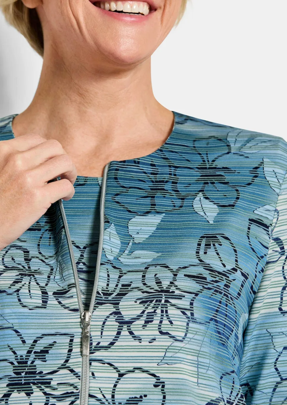 Shirtjacke aus geringeltem Struktur-Jersey