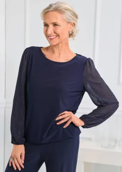 Shirt mit glitzernden Chiffon-Ärmeln