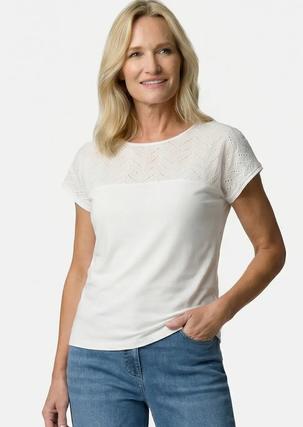 Shirt mit Spitze aus Baumwolle und Jersey