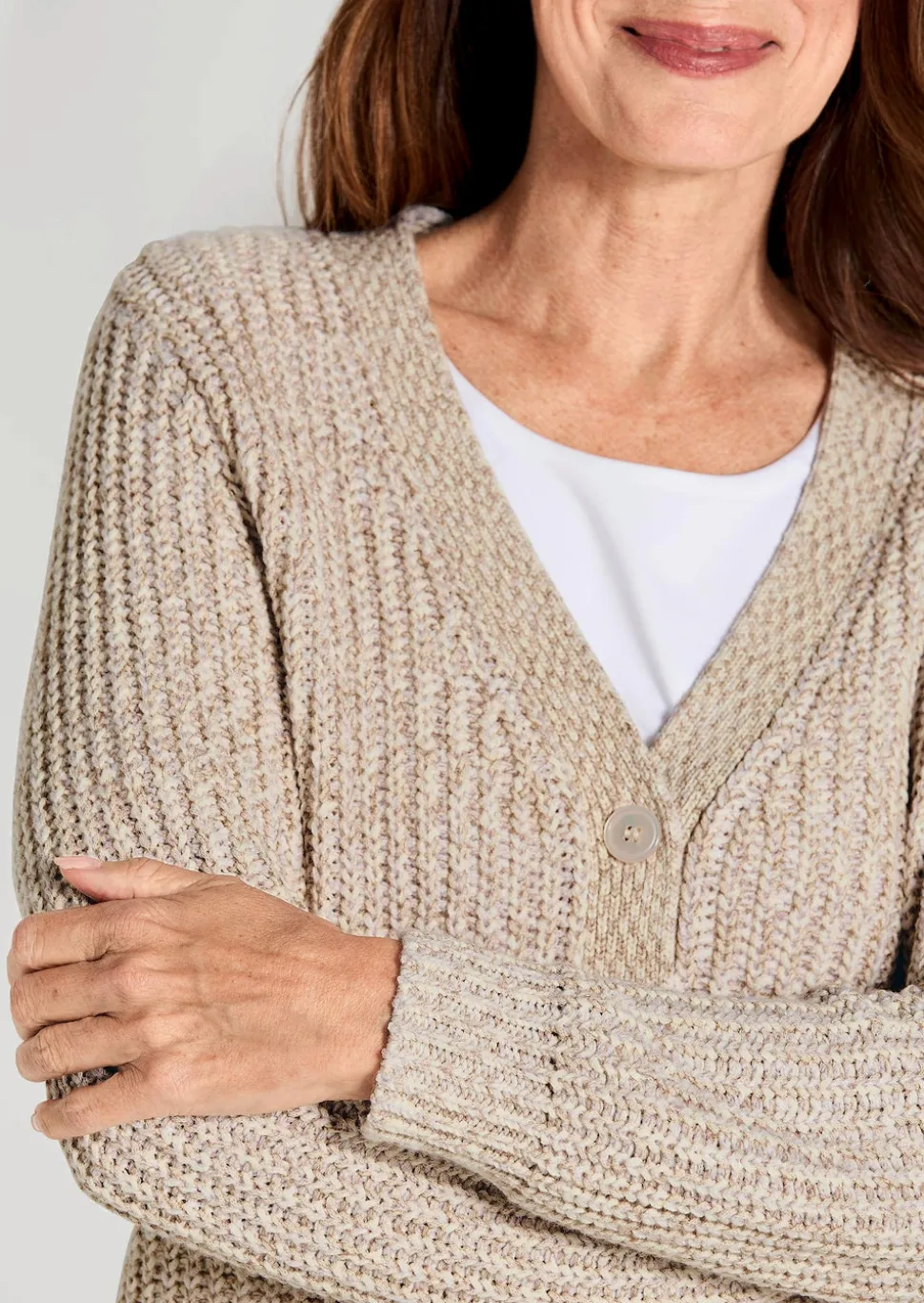 Strickjacke aus Multicolor-Bändchengarn