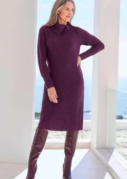 Strickkleid mit raffiniertem asymmetrischem Kragen