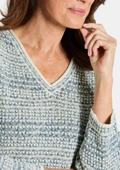 Struktur-Strickpullover mit V-Ausschnitt