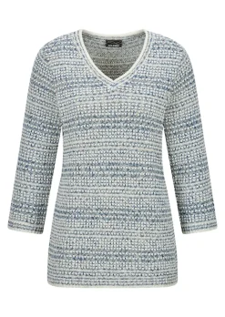 Struktur-Strickpullover mit V-Ausschnitt