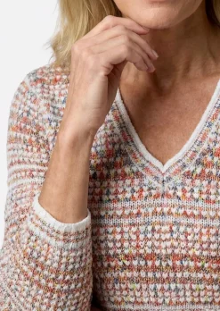 Struktur-Strickpullover mit V-Ausschnitt