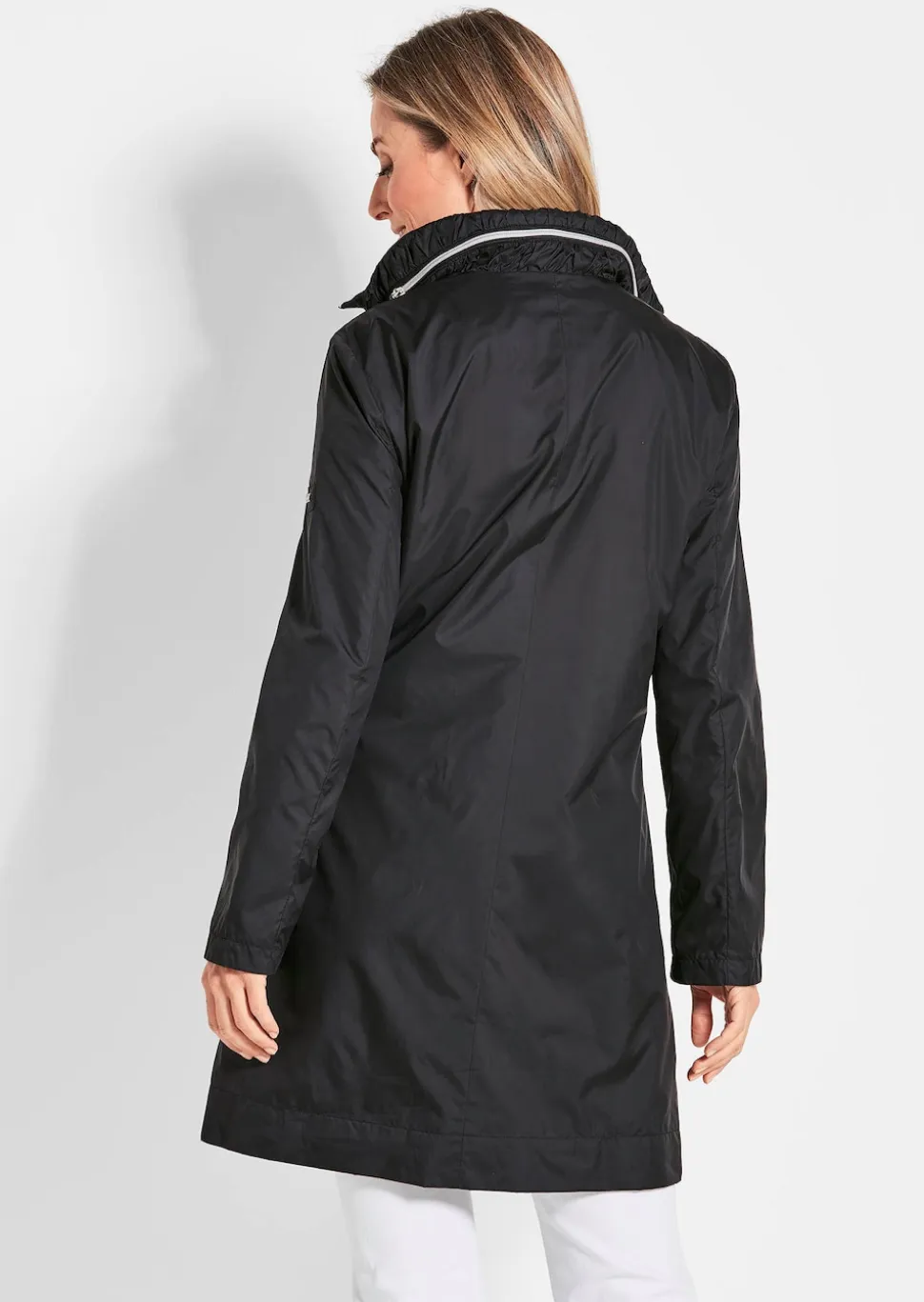 Super leichte Longjacke mit versteckter Kapuze