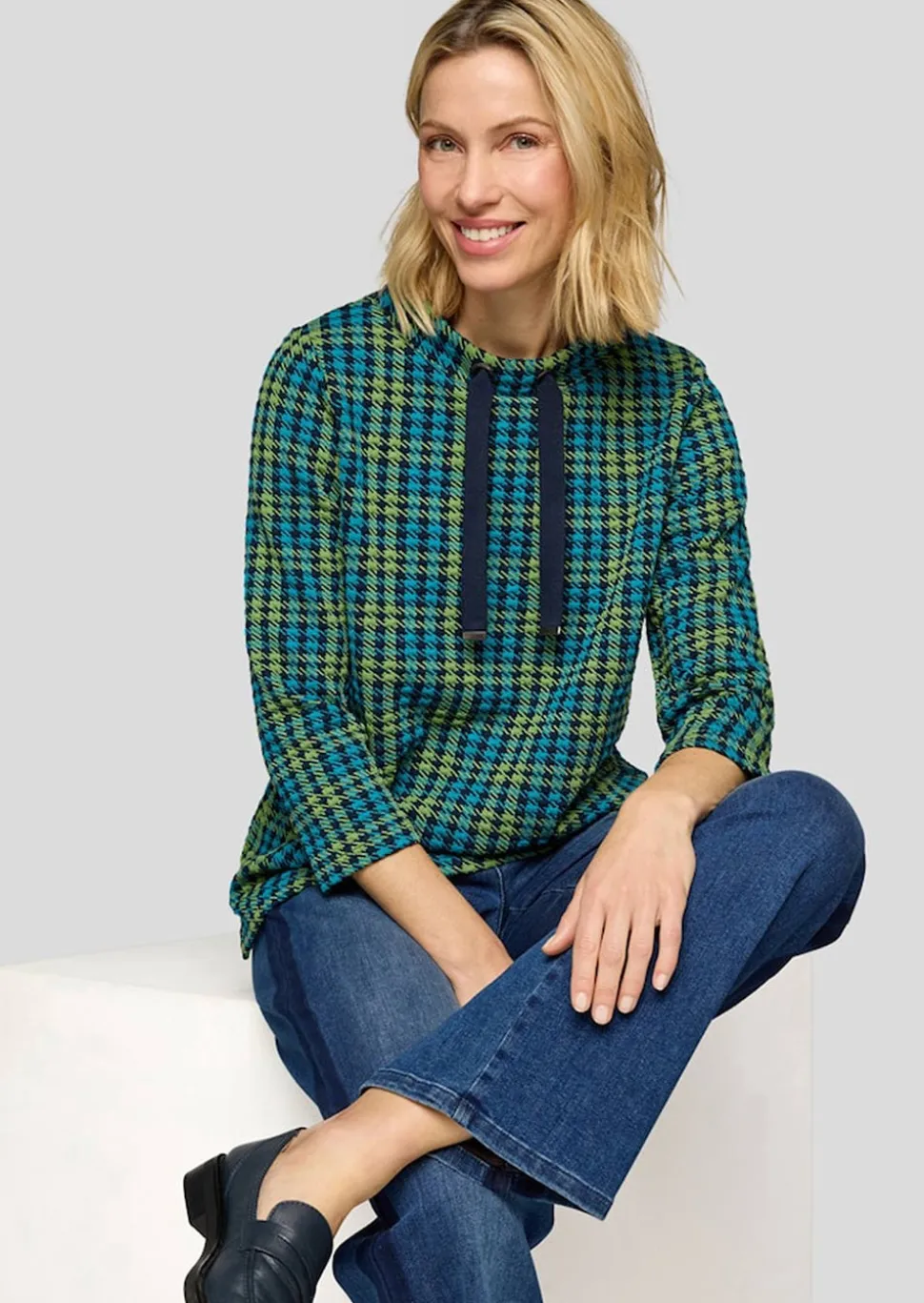 Sweatshirt mit Hahnentrittmuster