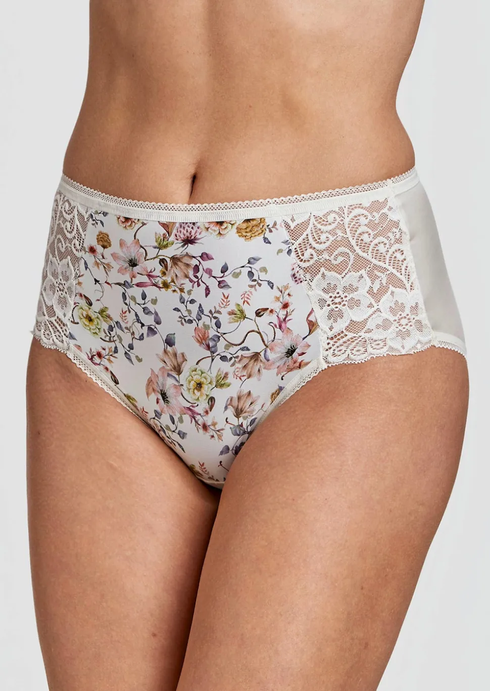 Taillenslip mit Blumendruck und Spitze