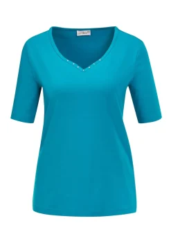 T-Shirt mit charmantem Ausschnitt und Schmucksteinchen