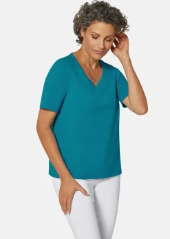 T-Shirt mit charmantem Ausschnitt und Schmucksteinchen