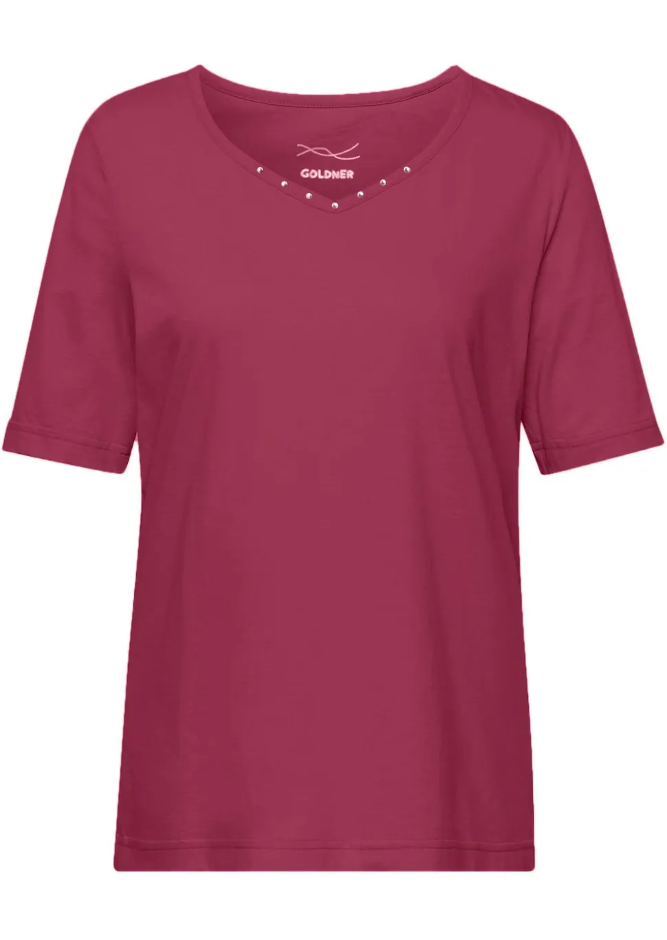 T-Shirt mit charmantem Ausschnitt und Schmucksteinchen