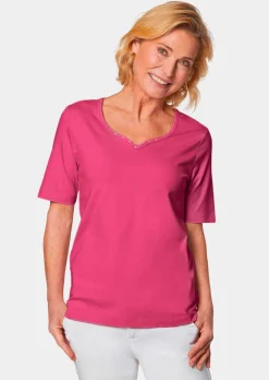 T-Shirt mit charmantem Ausschnitt und Schmucksteinchen