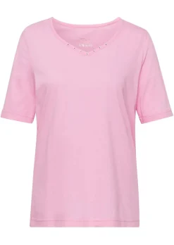 T-Shirt mit charmantem Ausschnitt und Schmucksteinchen