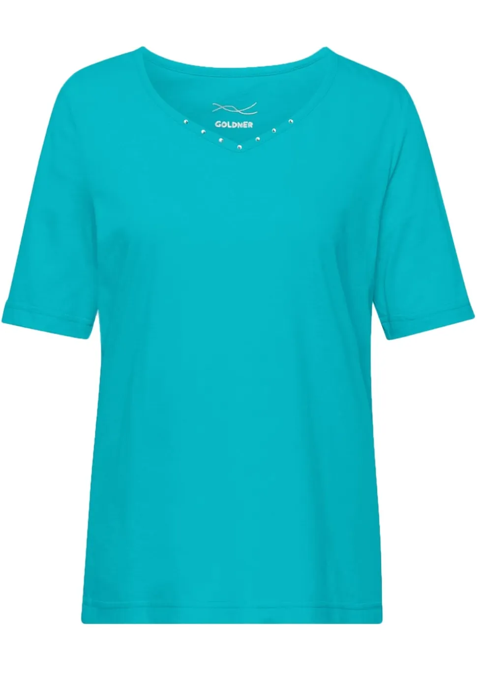 T-Shirt mit charmantem Ausschnitt und Schmucksteinchen