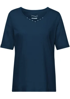 T-Shirt mit charmantem Ausschnitt und Schmucksteinchen