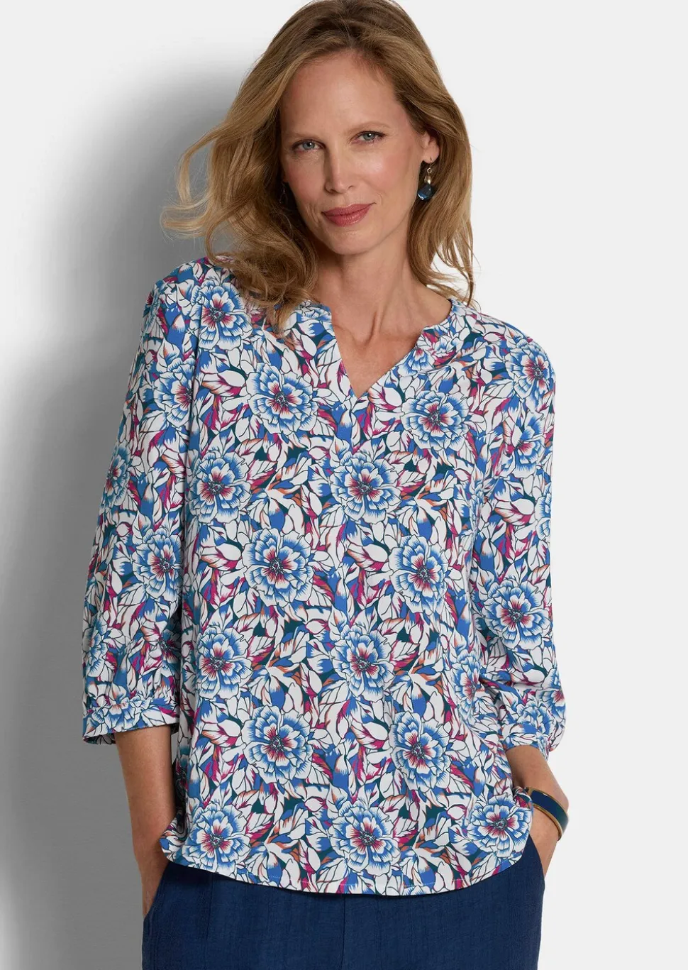 Viskose-Bluse mit Blumenmuster