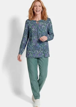 Viskose-Bluse mit Rundhals und Bindeband