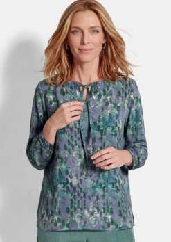 Viskose-Bluse mit Rundhals und Bindeband