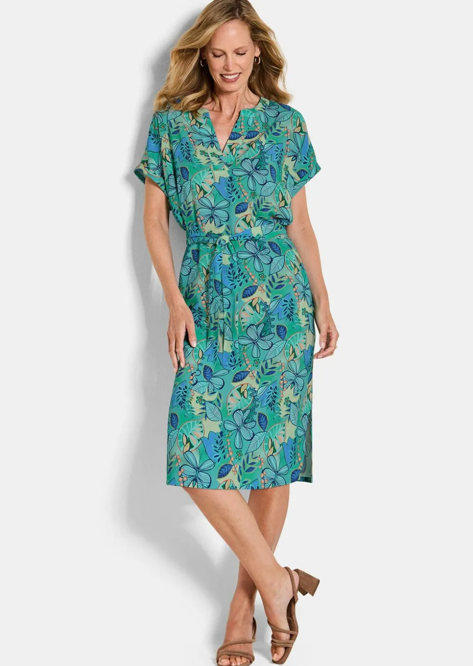 Viskose-Kleid mit Bindegürtel