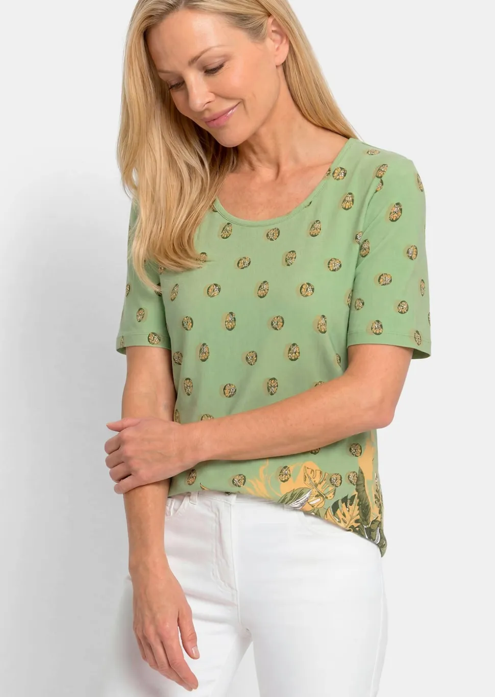 Viskoseshirt mit Blüten- und Blätter-Print