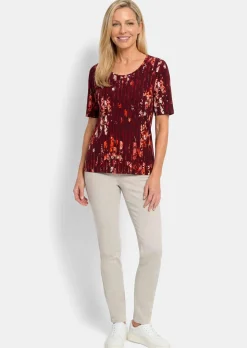 Viskoseshirt mit Blüten und Längsstreifen