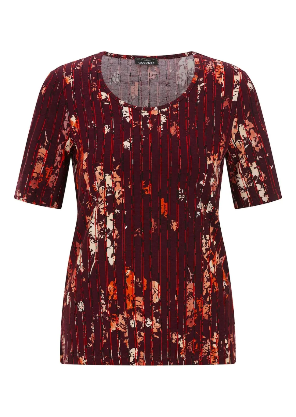 Viskoseshirt mit Blüten und Längsstreifen
