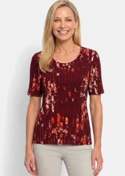 Viskoseshirt mit Blüten und Längsstreifen