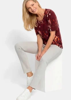 Viskoseshirt mit Blüten und Längsstreifen