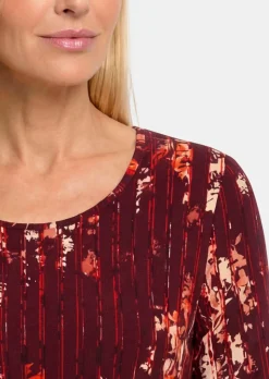Viskoseshirt mit Blüten und Längsstreifen