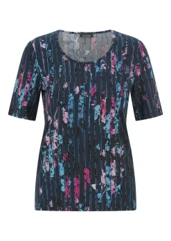 Viskoseshirt mit Blüten und Längsstreifen