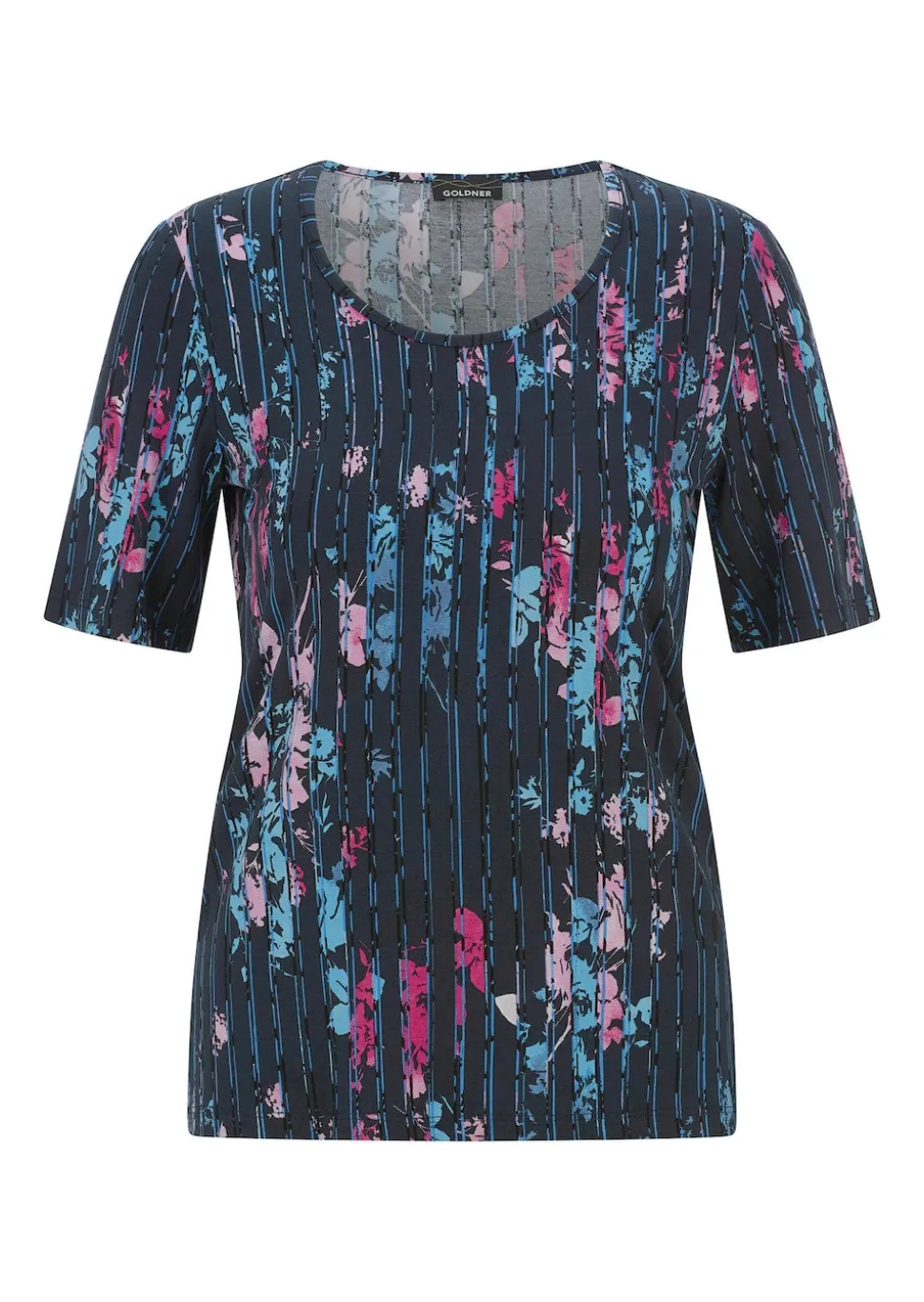 Viskoseshirt mit Blüten und Längsstreifen