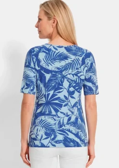 Viskoseshirt mit grafischem Blättermuster