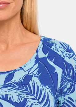 Viskoseshirt mit grafischem Blättermuster
