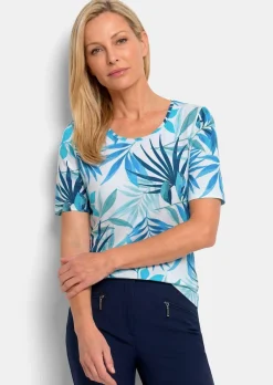 Viskoseshirt mit sommerlichem Blätterprint