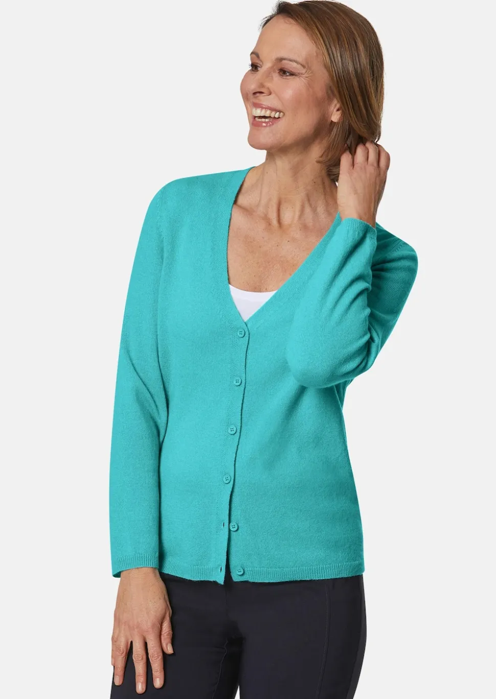 Weiche Kaschmirstrickjacke mit V-Ausschnitt