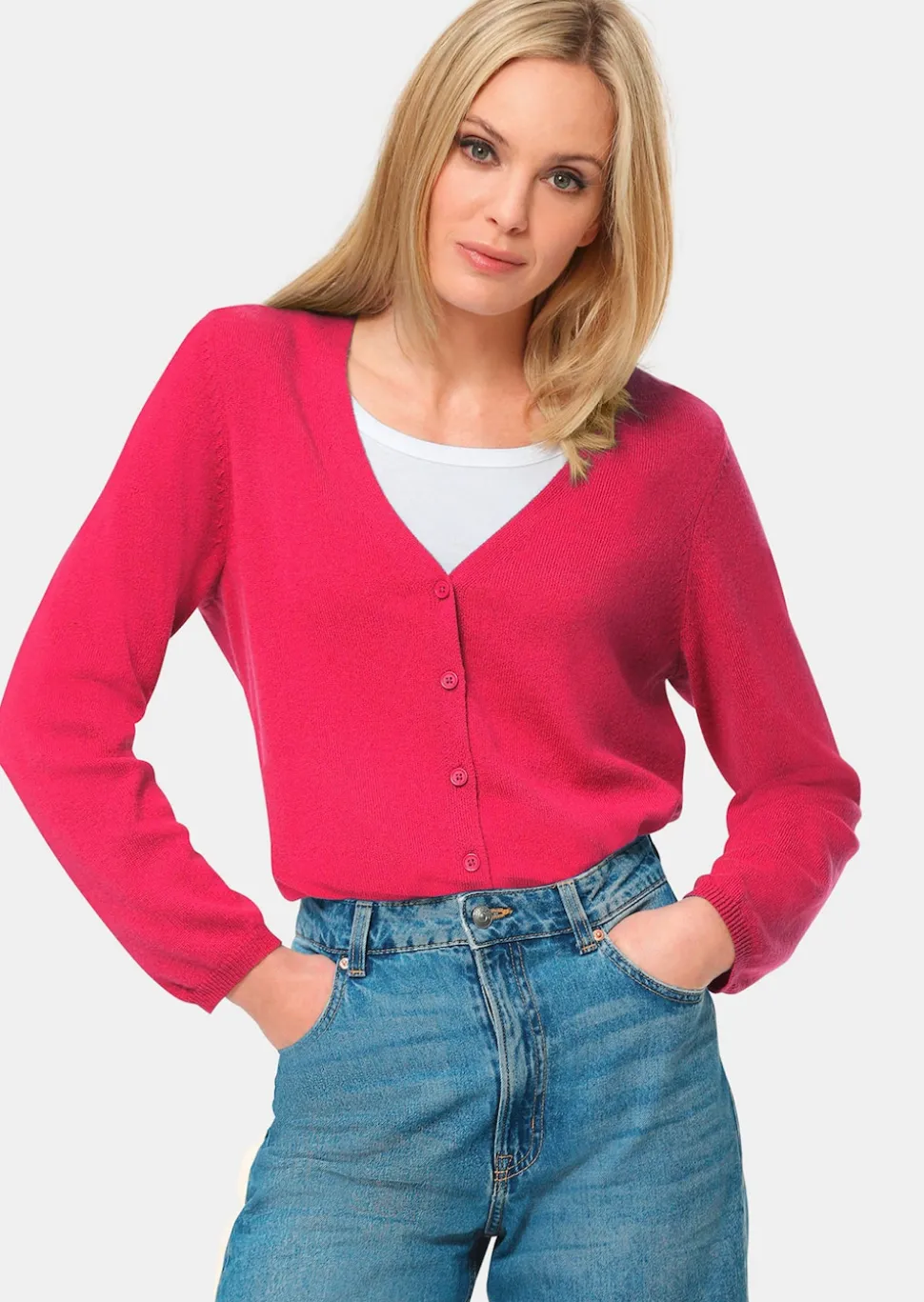 Weiche Kaschmirstrickjacke mit V-Ausschnitt
