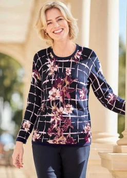 Weicher Druckpullover in Feinstrick