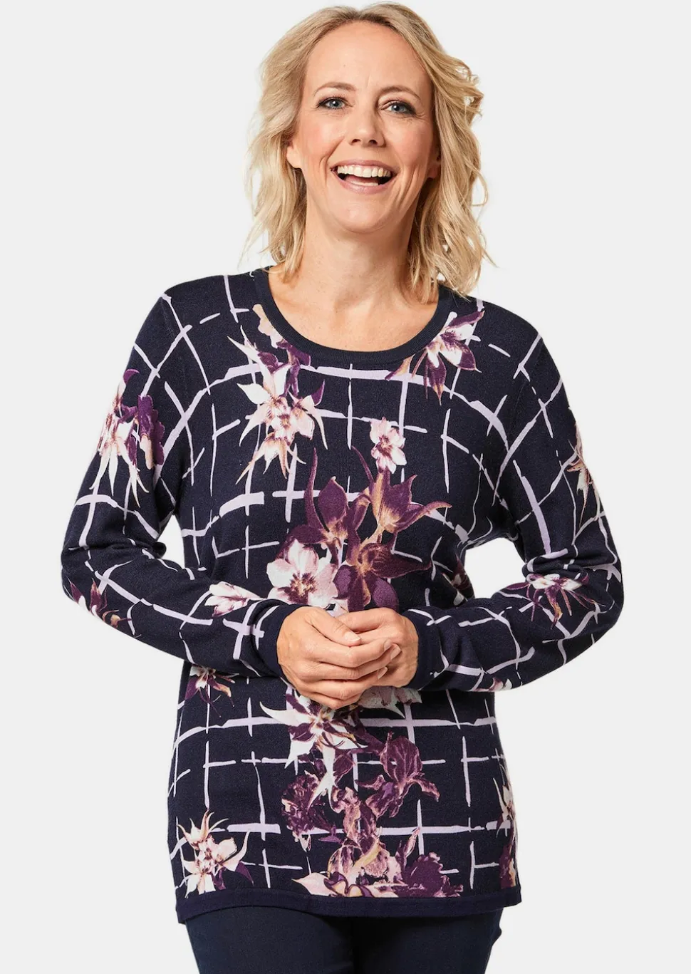 Weicher Druckpullover in Feinstrick